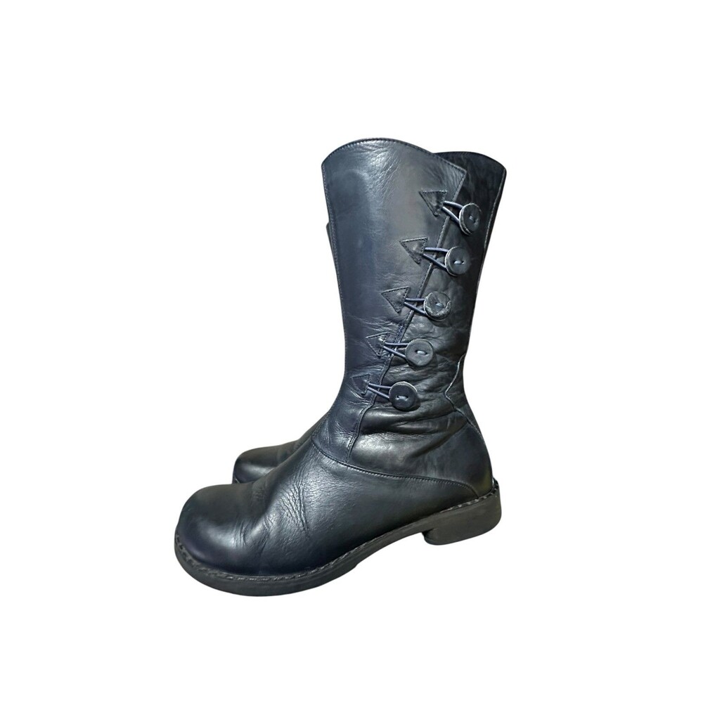 Jafa 2055 Tall Navy Blue Side Zip Button Whimsical Mid Calf Israel EU 40 US 9.5
